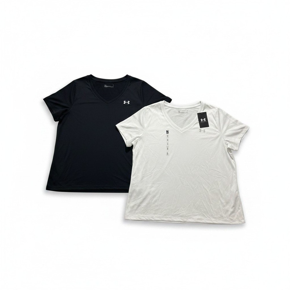 Under Armour Womens 1X Black White T-Shirt 2 Pack Athleisure Casual Loose Fit
